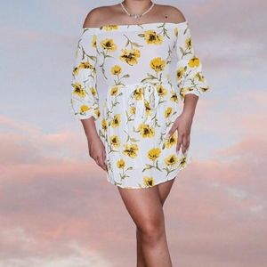 Off the shoulder white dress with yellow flowers